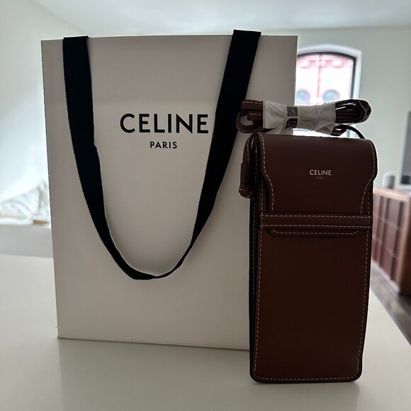 New! Celine Crossbody Case, Tan Leather, Authentic - Picture 1 of 4